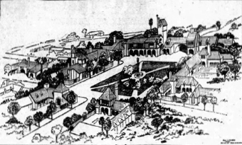 Original 1928 sketch of Harry H. Culver Company’s proposed plans for the art and crafts center's twenty-acre site on Coombs Avenue.