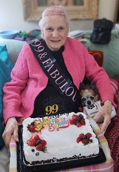 Cathy Zermeno with her 99th birthday cake