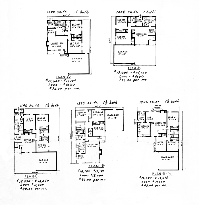 Culver Crest Plans depicting 5 different home layouts
