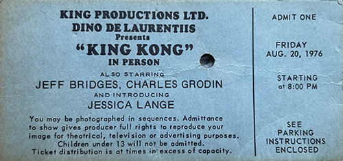 The original admission ticket to King Kong in Person.