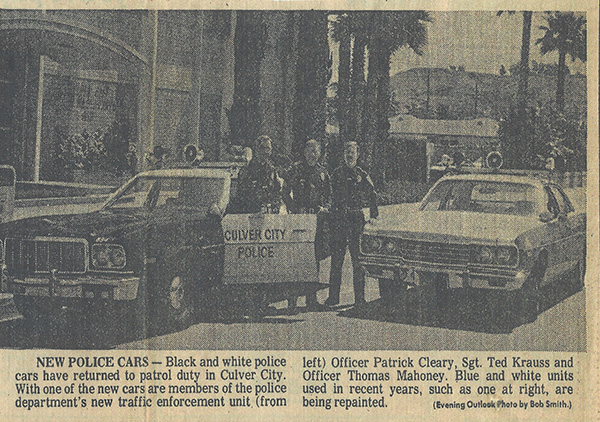 photo of an article on the Culver City police cars