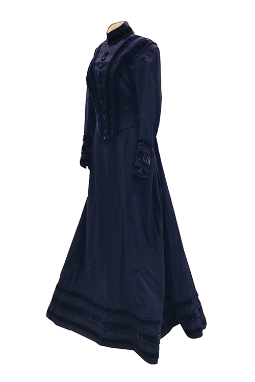 MGM collection navy blue wool full-length dress side view