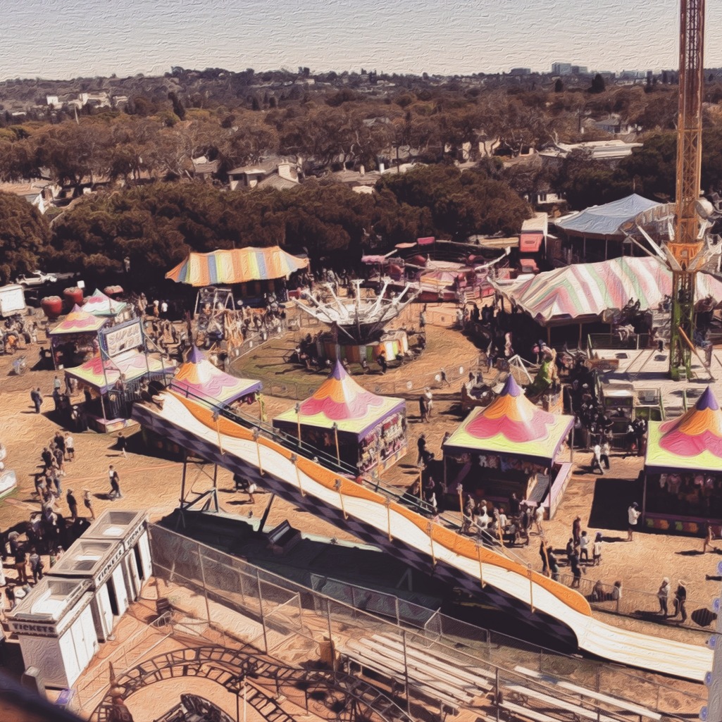 Historic photo of Fiesta La Ballona festival aerial view